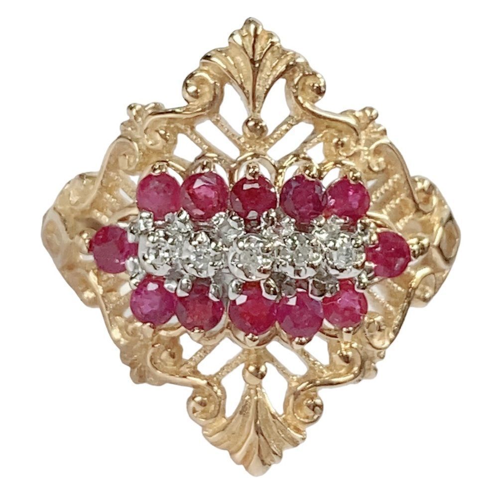 10K 10KT Yellow Gold Diamond + Ruby Ring Sz 8